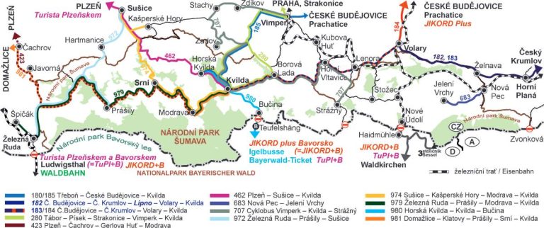 Zelené linky Šumavy - mapa pro rok 2024