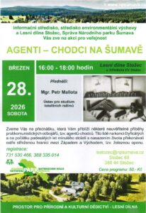 Pozvánka na přednášku Agenti - chodci na Šumavě