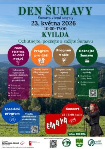 Pozvánka na Den Šumavy na Kvildě dne 23. května 2026 od 10 do 17 hodin. Ochutnejte, poznejte a zažijte Šumavu.