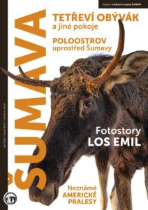 Titulní strana nové podoby časopisu Šumava, na obálce je detailní foto losa Emila.