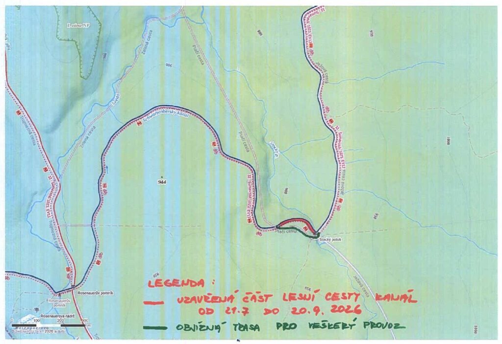 Mapka uzavírky LC Schwarzenberský kanál