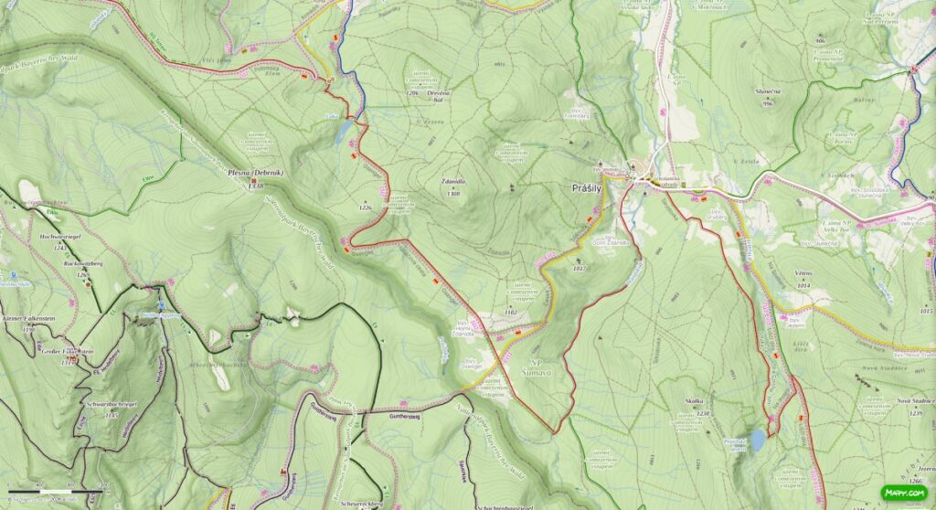 Mapka omezení na turistické cestě mezi jezerem Laka a Prášily 1.9.-25.10.2026